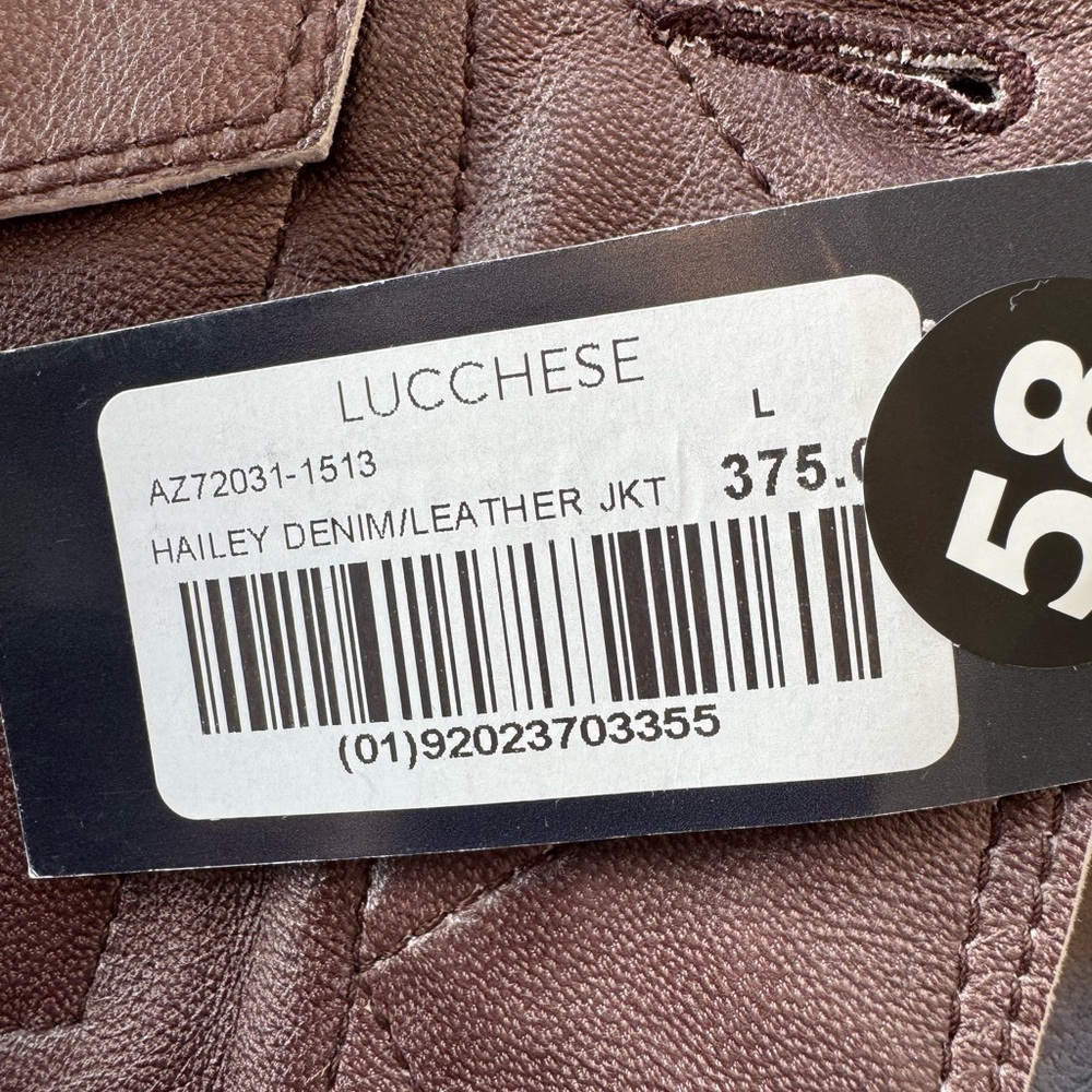 NWT Lucchese Chocolate Leather and Denim Jacket with Lace-Up Detail - Picture 5 of 6